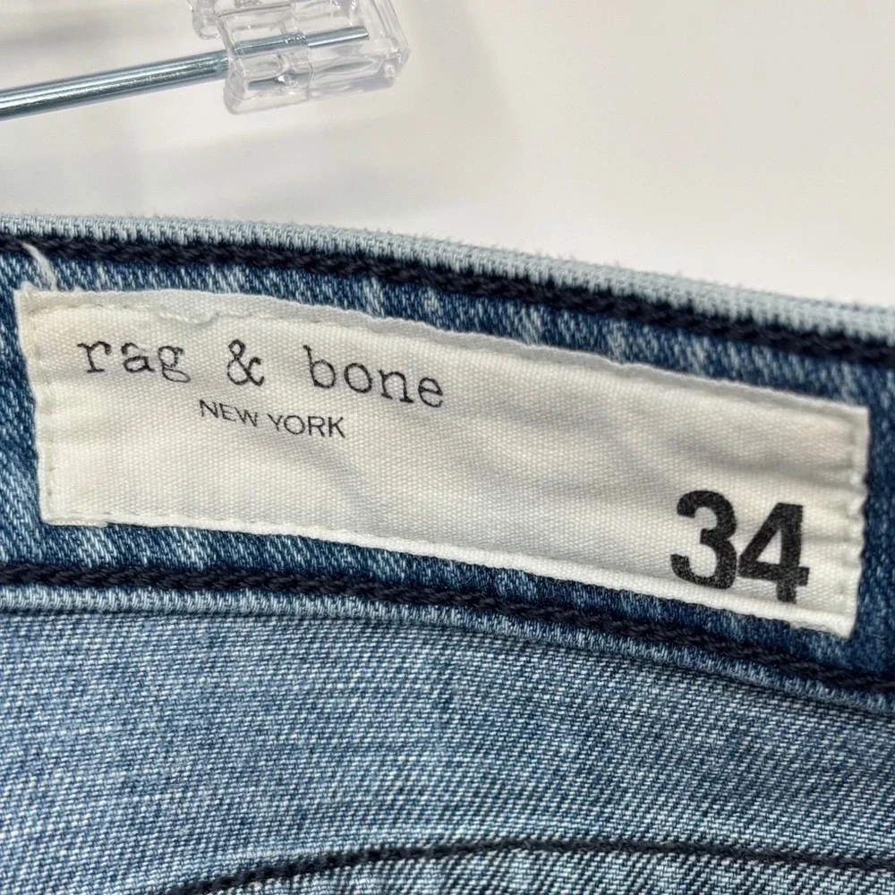 Rag & Bone Dre Low Rise Slim Boyfriend Jeans‎ Sz 34 Distressed Raw Hem Cropped - Picture 3 of 13